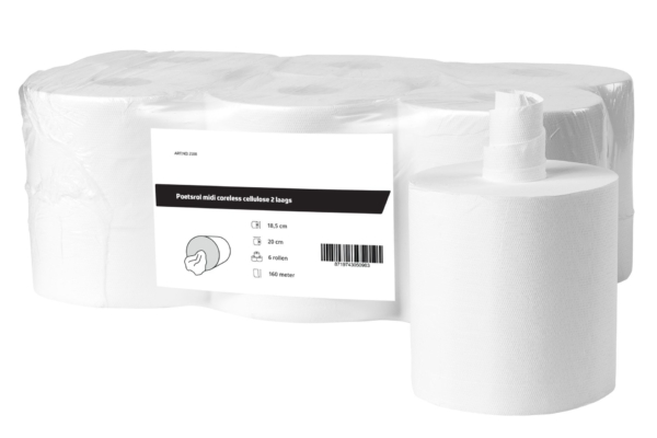 All Care Poetsrol midi coreless cellulose wit 2 laags - 6 rollen