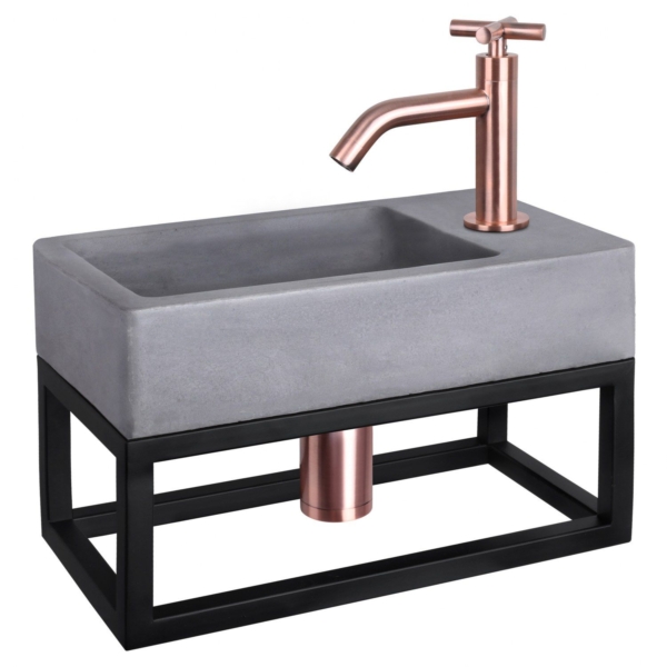 Differnz Differnz Force fonteinset beton donkergrijs - kraan kruis - met handdoekrek rood koper