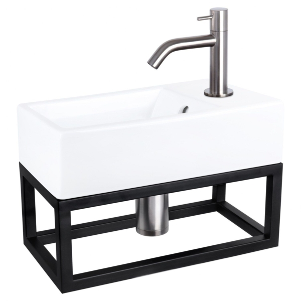 Differnz Differnz Force fonteinset keramiek - kraan gebogen - met handdoekrek mat chroom