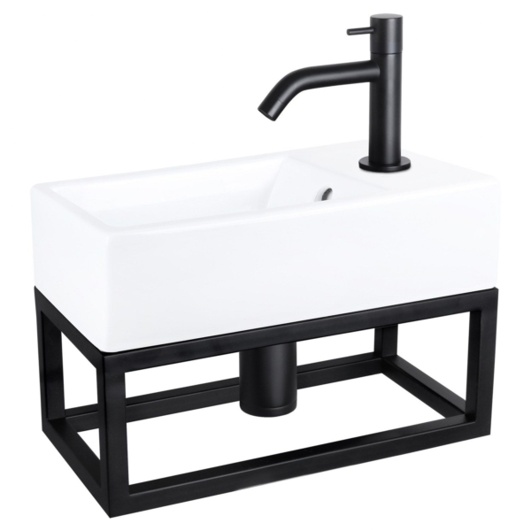 Differnz Differnz Force fonteinset keramiek - kraan gebogen - met handdoekrek mat zwart