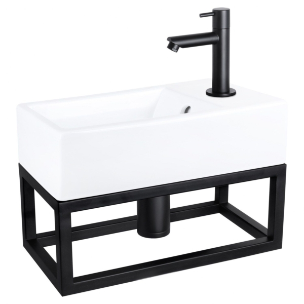 Differnz Differnz Force fonteinset keramiek - kraan recht - met handdoekrek mat zwart