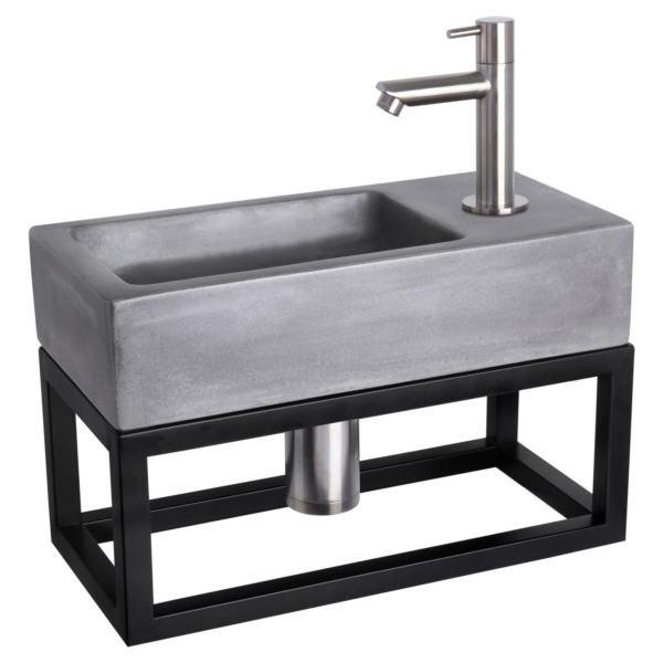 Differnz Differnz Ravo fonteinset beton donkergrijs - kraan recht - met handdoekrek mat chroom