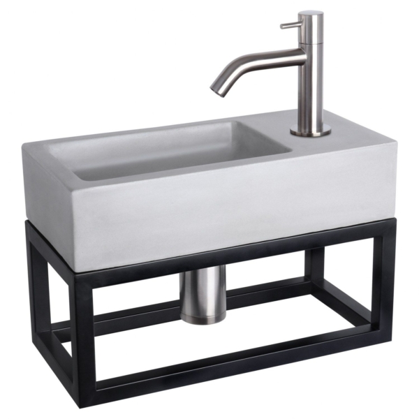 Differnz Differnz Ravo fonteinset beton lichtgrijs - kraan gebogen - met handdoekrek mat chroom