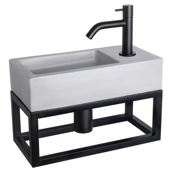 Differnz Differnz Ravo fonteinset beton lichtgrijs - kraan gebogen - met handdoekrek mat zwart