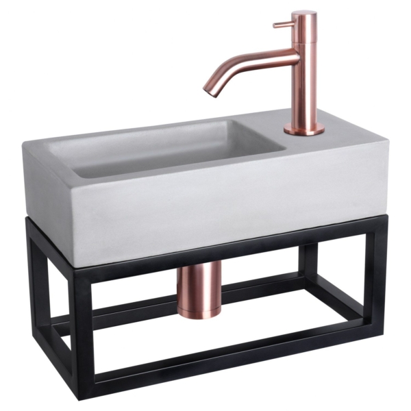 Differnz Differnz Ravo fonteinset beton lichtgrijs - kraan gebogen - met handdoekrek rood koper