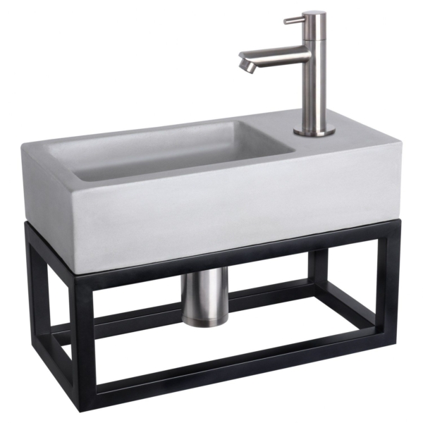 Differnz Differnz Ravo fonteinset beton lichtgrijs - kraan recht - met handdoekrek mat chroom