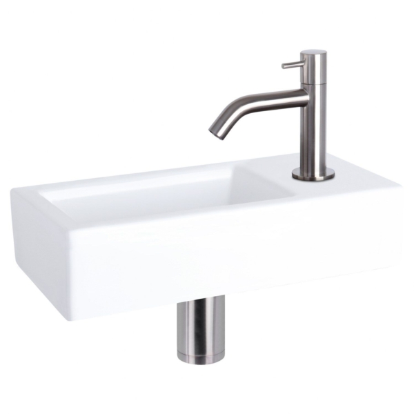 Differnz Differnz Ravo fonteinset keramiek - kraan gebogen mat chroom