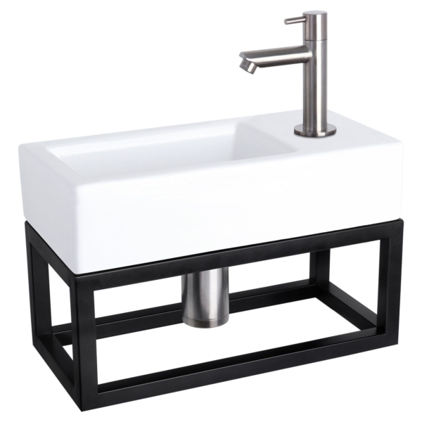 Differnz Differnz Ravo fonteinset keramiek - kraan recht - met handdoekrek mat chroom