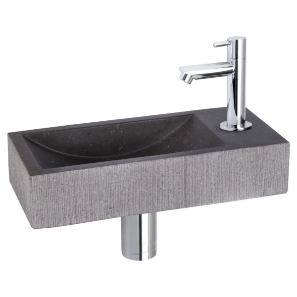 Differnz Differnz Ribble fonteinset bombai black - natuursteen - kraan recht chroom