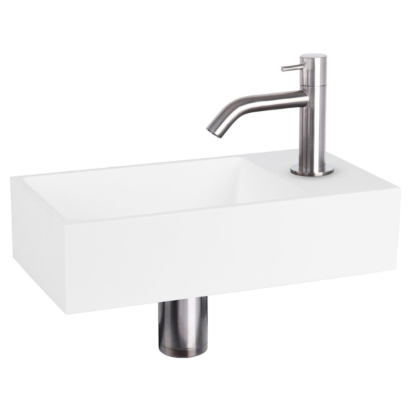 Differnz Differnz Solid fonteinset solid surface - kraan gebogen mat chroom