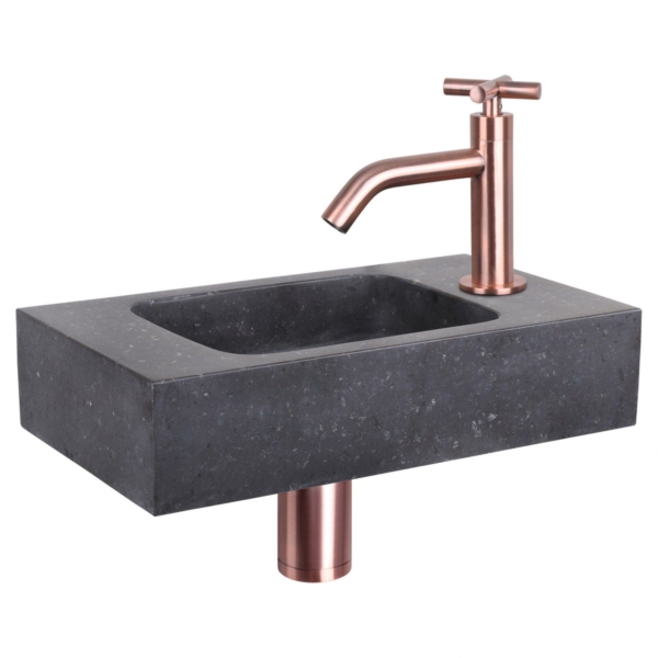 Differnz Differnz fonteinset bombai black - natuursteen - kraan kruis rood koper